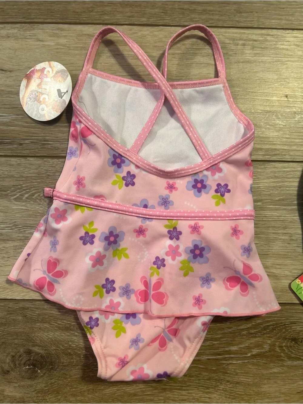 Target Pink Floral One-Piece Swimsuit with Teal Bucket Hat